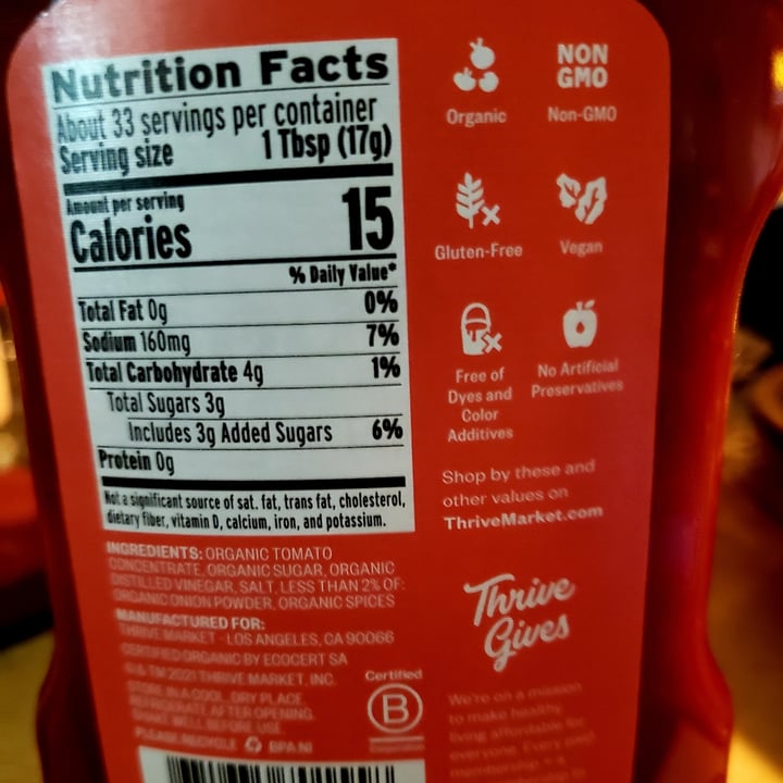 photo of Thrive Market Organic ketchup shared by @calamitytam68 on  19 May 2022 - review