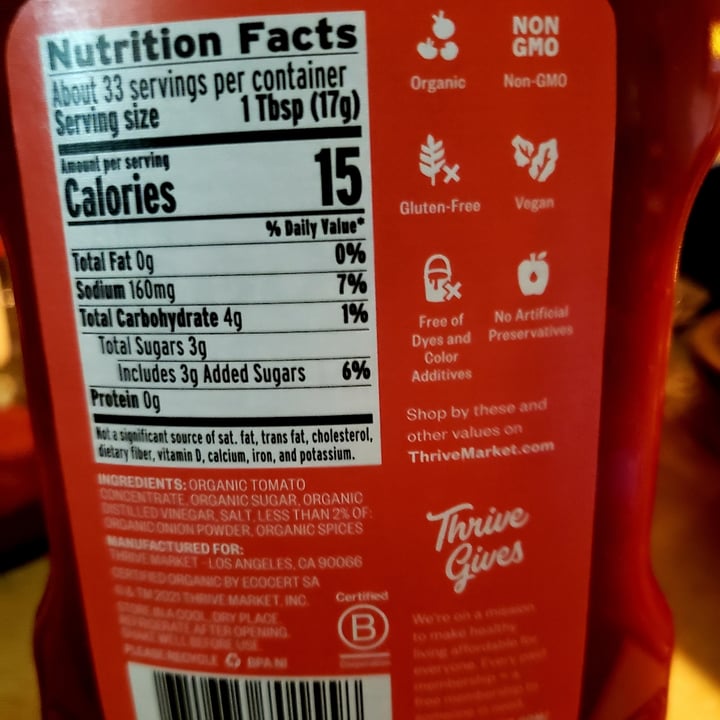 photo of Thrive Market Organic ketchup shared by @calamitytam68 on  19 May 2022 - review