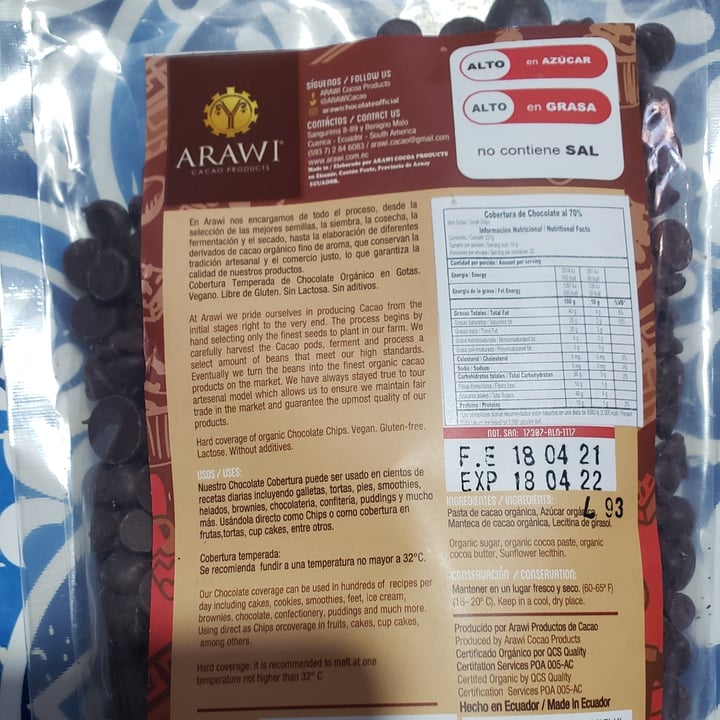 photo of ARAWI Chispas de chocolate Grandes ( 70 % ) shared by @sotonarbona on  27 Jul 2021 - review