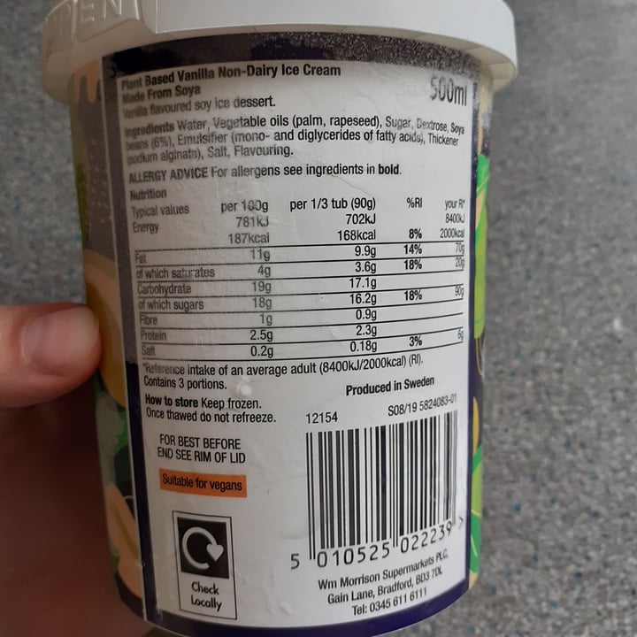 photo of Morrisons V Taste Vanilla Plant Based Ice Cream shared by @tillymjo on  26 Jul 2020 - review