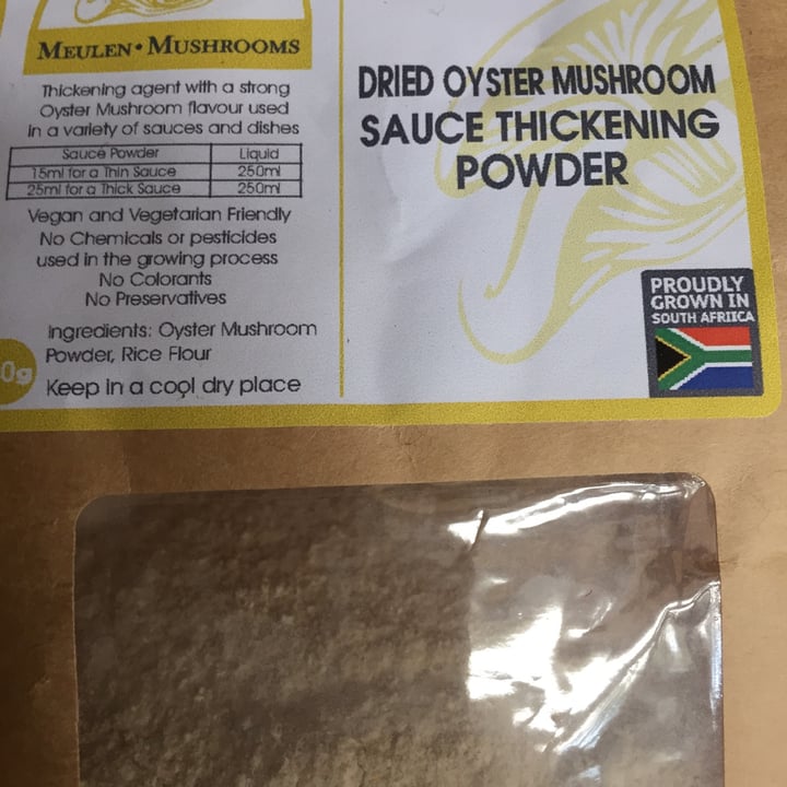 photo of Meulen Mushrooms Dried Oyster Mushroom Sauce Thickening Powder shared by @overbergvegan on  12 Jan 2021 - review