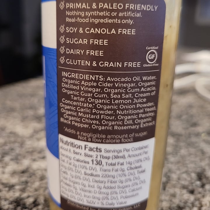 photo of Primal Kitchen Vegan Ranch Dressing shared by @mdonahue on  14 Feb 2021 - review