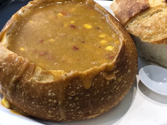 Photo of the dish “Corn chowder in bread bowl”