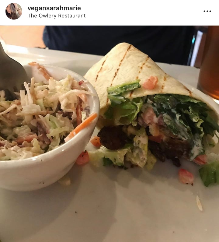 photo of The Owlery Restaurant Ranch Chicken Wrap shared by @vegansarahmarie on  27 Feb 2020 - review