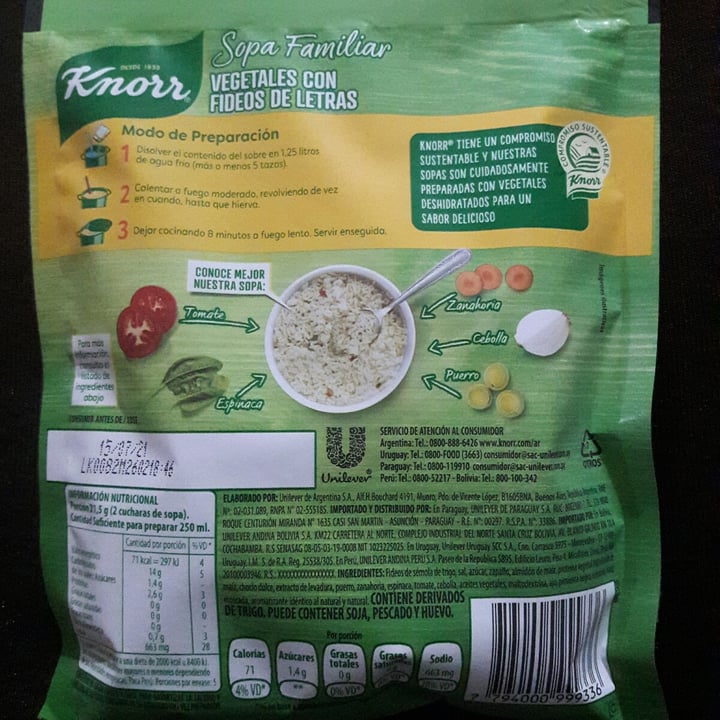 photo of Knorr Sopa familiar de vegetales con fideos de letras shared by @veggimimi on  22 Jun 2020 - review