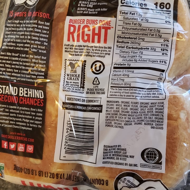 photo of Dave's Killer Bread Organic Burger Buns shared by @vegangigi4ever on  22 Sep 2022 - review
