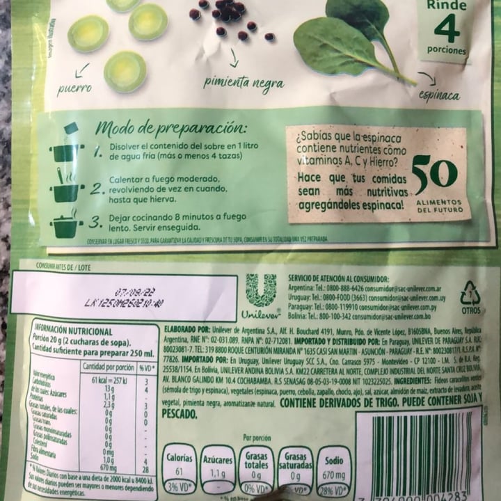 review photo of Knorr Sopa de vegetales con Caracolitos verdes shared by @guillenuez on 03 May 2022 - review
