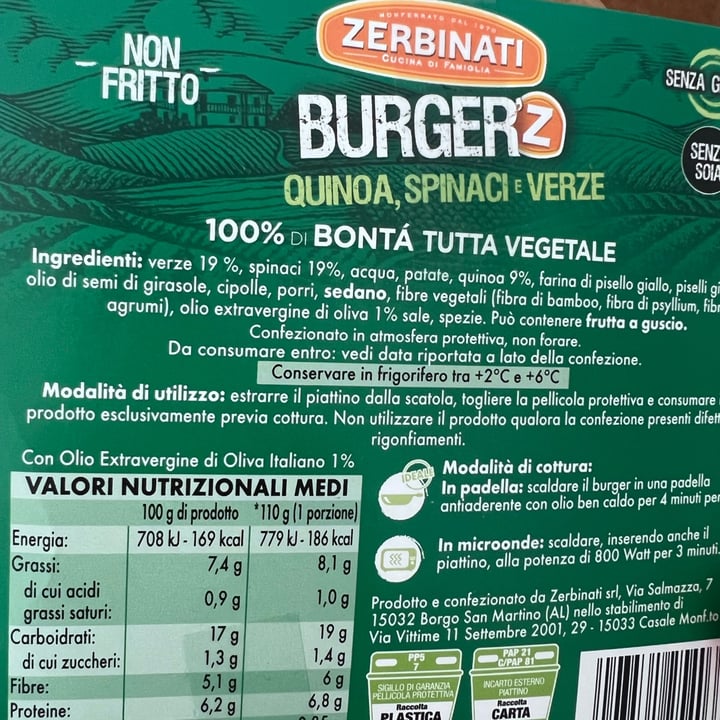 photo of Zerbinati Burgerz Quinoa Spinaci e Verze shared by @mary8m on  07 Jul 2022 - review