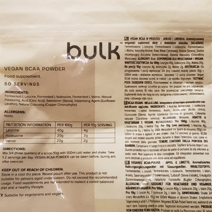 photo of Bulk Vegan BCAA Vegani shared by @dany1605vegan on  12 Jan 2022 - review