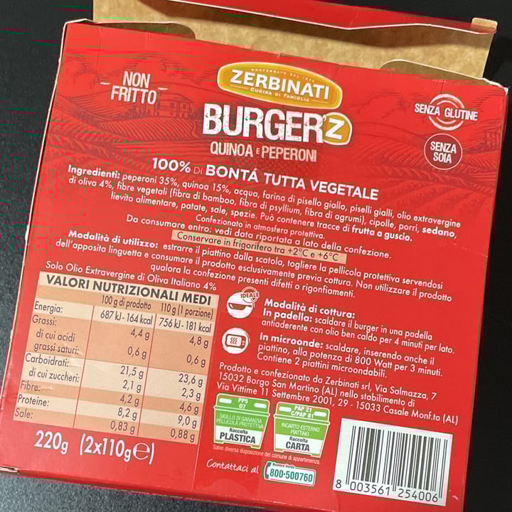 photo of Zerbinati Burger Quinoa e Peperoni shared by @annagruenwald on  06 May 2022 - review