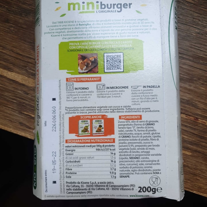 review photo of Kioene Mini Burger Zucca E Carote shared by @lucibreizh on 28 May 2022 - review