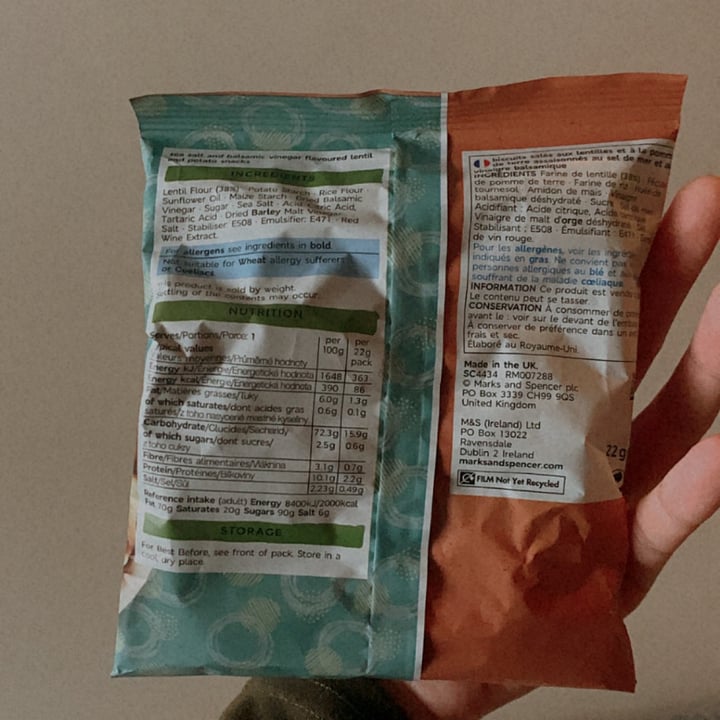 photo of Marks & Spencer Food (M&S) Sea Salt & Balsamic Vinegar Lentil Curls shared by @nutsfortheearth on  16 Jan 2021 - review