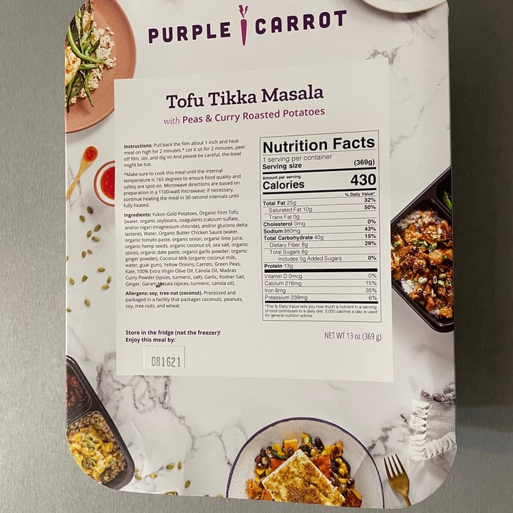 review photo of Purple Carrot Tofu Tikka Masala shared by @s10bee on 13 Aug 2021 - review