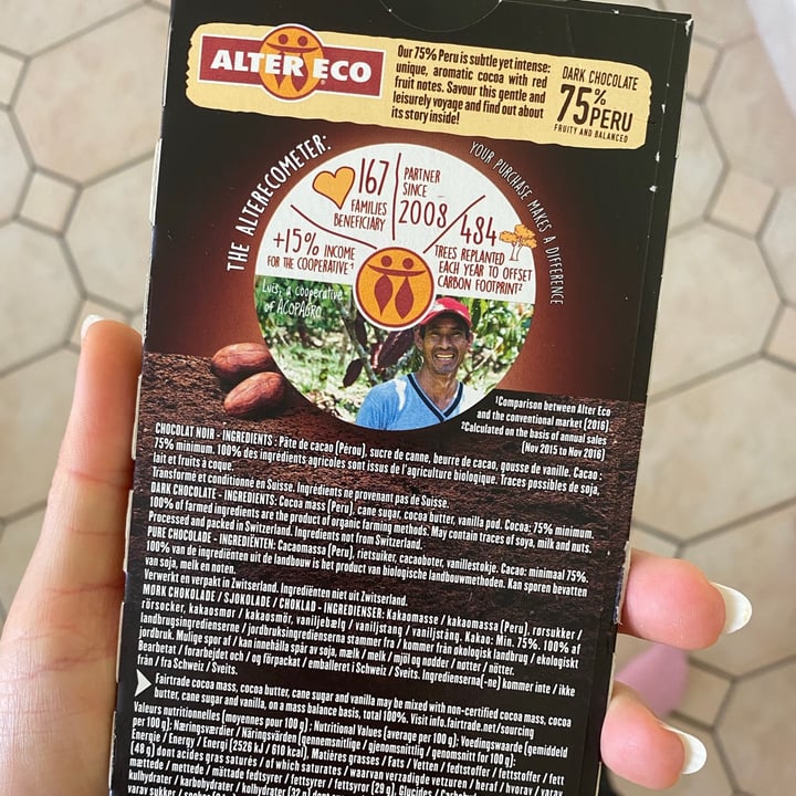 review photo of Alter Eco 75% Deliciously Dark Chocolate shared by @maruskamar on 23 Aug 2021 - review