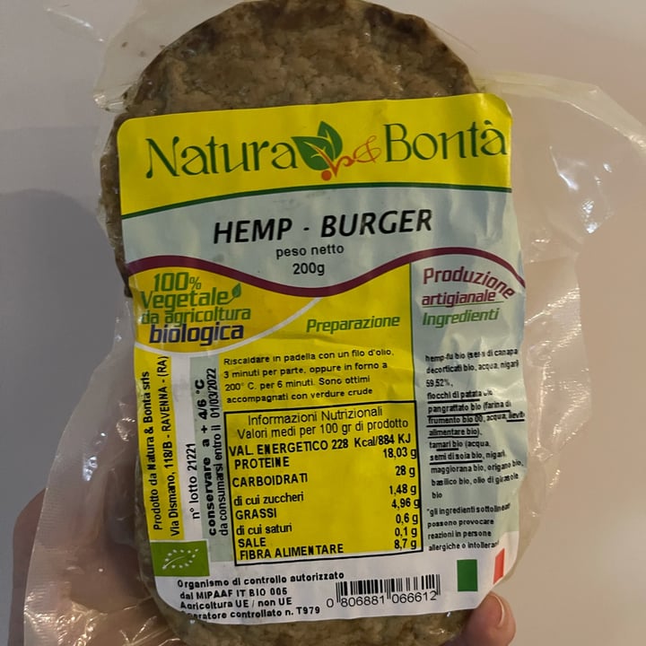 photo of Natura & Bontà Hemp burger shared by @loveg on  22 Jan 2022 - review