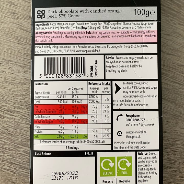 photo of Coop irresistible Dark Chocolate with Orange shared by @carrot-sticks on  30 Sep 2021 - review