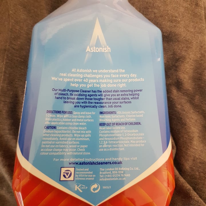photo of Astonish Astonish multi purpose cleaner with bleach shared by @suzanarmiler on  13 May 2022 - review