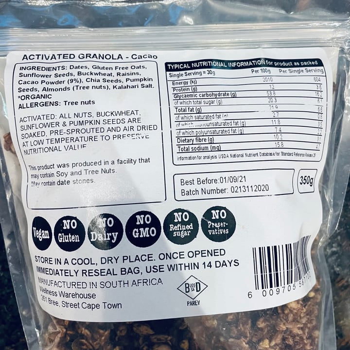 photo of Wellness Warehouse Activated Granola - Cocoa shared by @mayavegan on  18 Apr 2021 - review