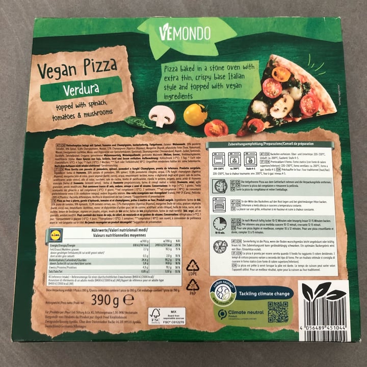 photo of Vemondo  Pizza vegan verdura shared by @fabianna on  29 Jul 2022 - review