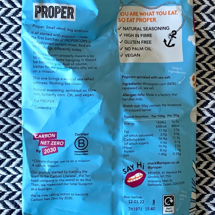 photo of Proper Corn Lightly Salted Popcorn shared by @vegpledge on  01 Oct 2021 - review