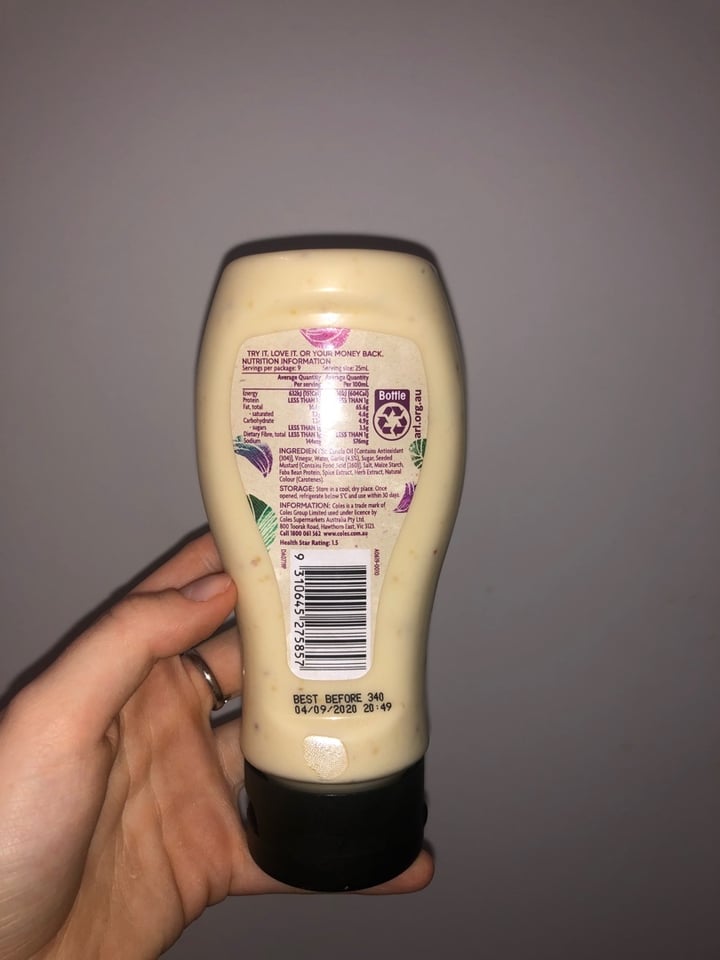 review photo of coles vegan coles vegan garlic aioli shared by @tanieshalynette on 03 Jan 2020 - review