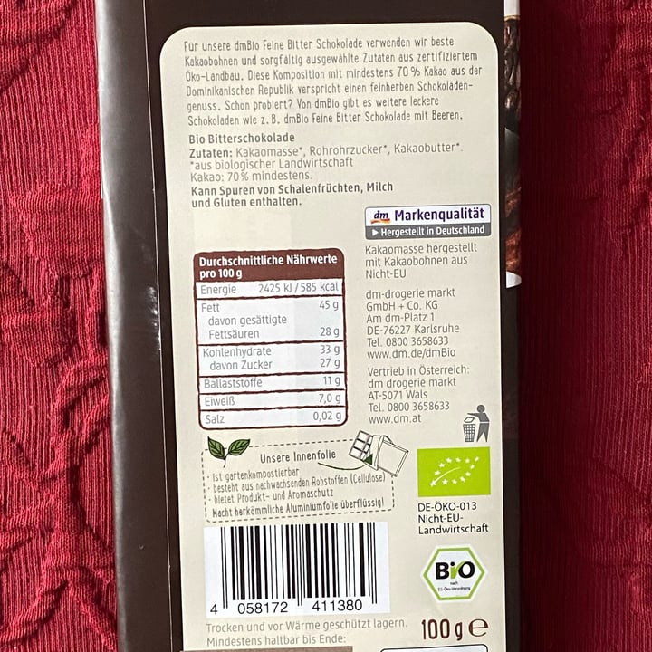 photo of dmBio feine bitter schokolade shared by @lilium78 on  17 Feb 2022 - review
