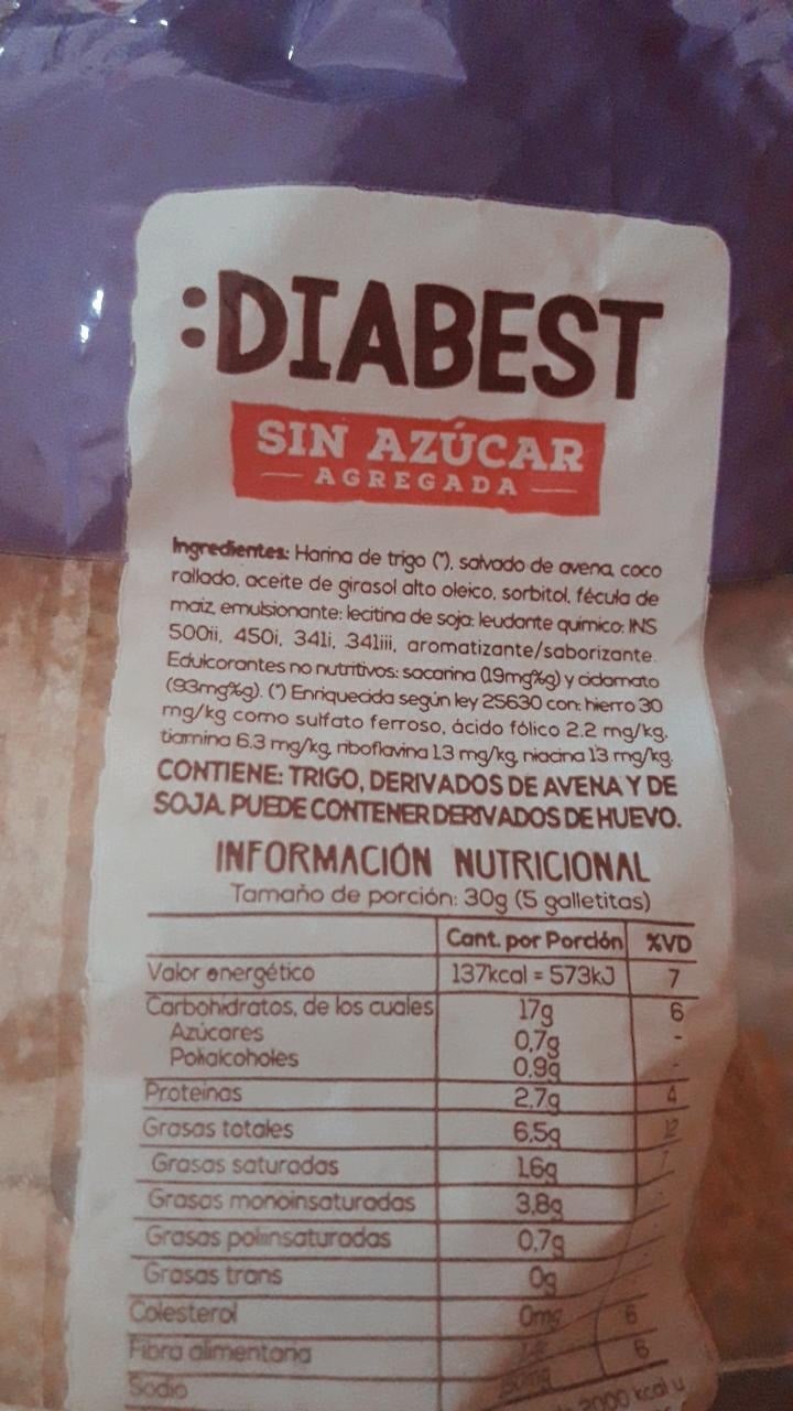 photo of Diabest Galletitas sabor Limón y Avena sin Azucar shared by @rociomontenegr0 on  07 Feb 2021 - review