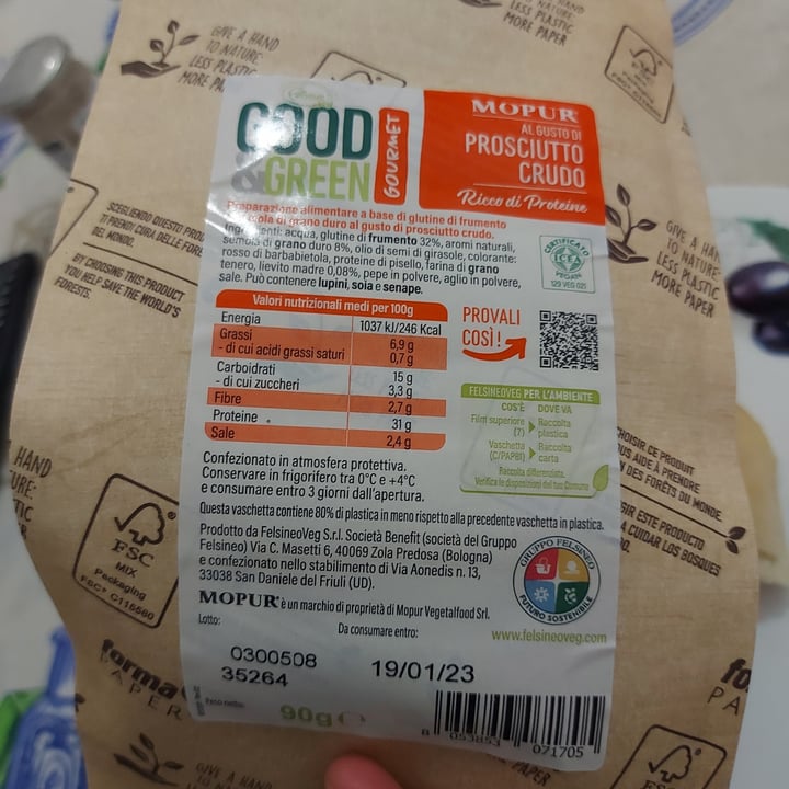 review photo of Good & Green Affettato di mopur al gusto di prosciutto crudo shared by @fasveg on 26 Nov 2022 - review