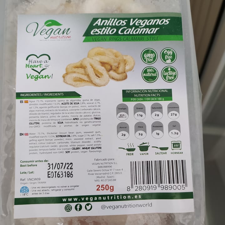 photo of Vegan Nutrition Vegan Calamari/Estilo Calamares shared by @loreaejcl on  02 Apr 2021 - review