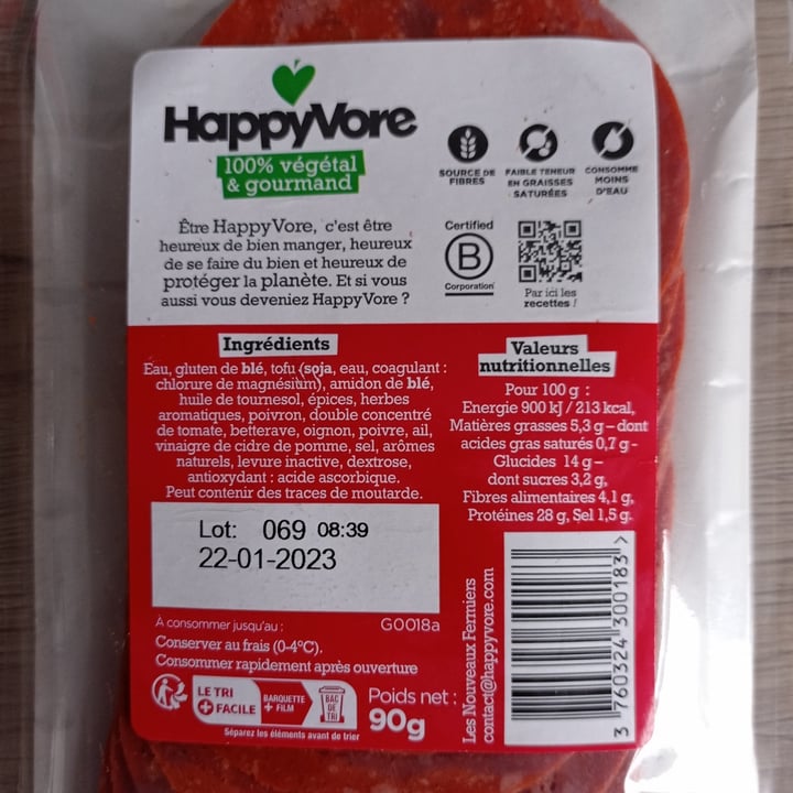 review photo of Happyvore Chorizo végétal shared by @koyott on 27 Nov 2022 - review