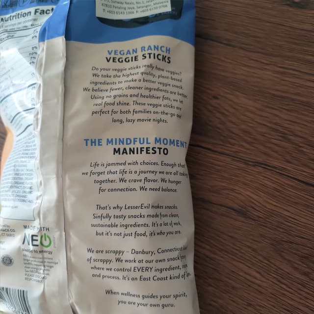 Veggie Sticks - vegan ranch with organic olive oil from Lesser Evil ...