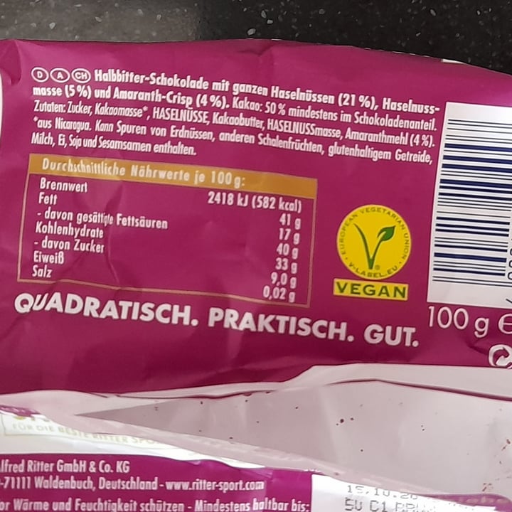 photo of Ritter Sport Voll-Nuss Amaranth shared by @sbirurossa on  02 Jul 2022 - review