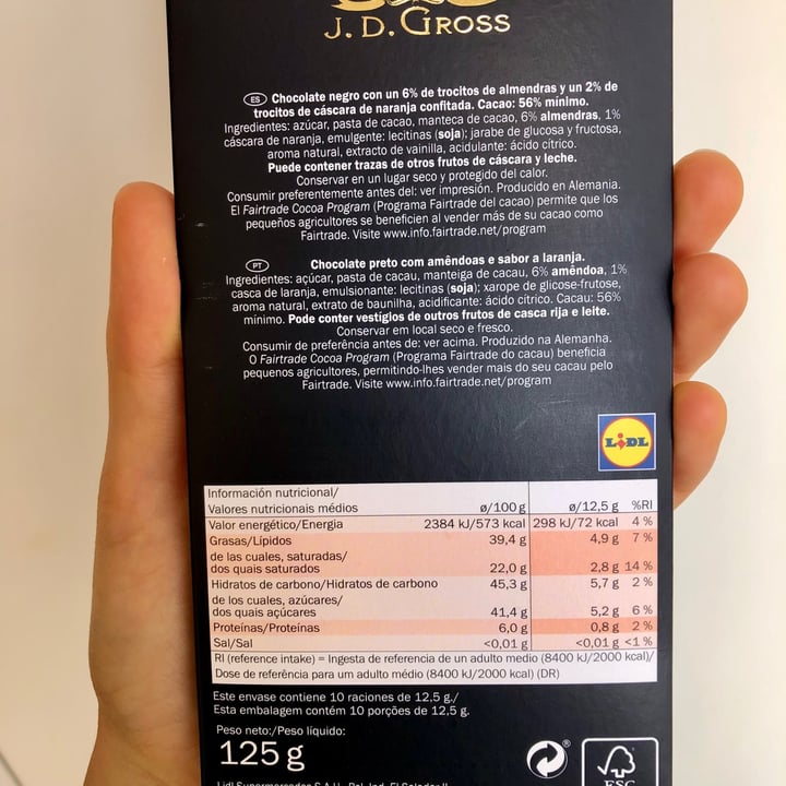 photo of J. D. Gross Almond & Orange 56% cacao shared by @pbsofia on  07 Mar 2021 - review