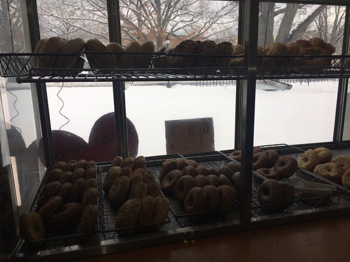 photo of People's Market Hummus spread on whole wheat everything bagel and chai with soy milk shared by @adelesecrest on  04 Mar 2019 - review