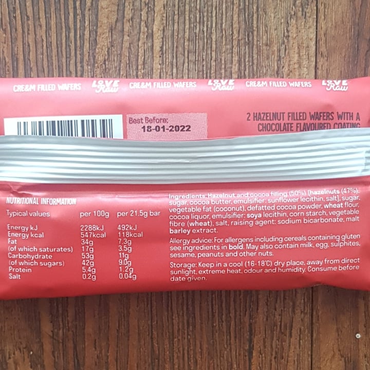 photo of LoveRaw Cre&m Filled Wafer Bars shared by @vanpanda on  13 Sep 2021 - review
