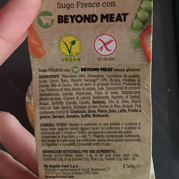 photo of PASTA FRESCA de Angelis Sugo Fresco Con Beyond meat shared by @lisazanan on  04 Dec 2022 - review