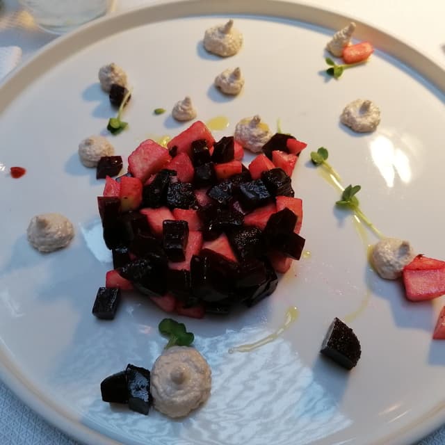 Photo of the dish “Antipasto, primo e dolce.”
