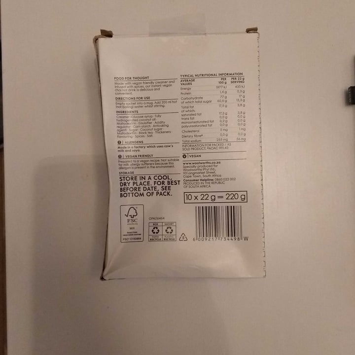 photo of Woolworths Food Chai Latte shared by @ed-b on  22 Nov 2021 - review