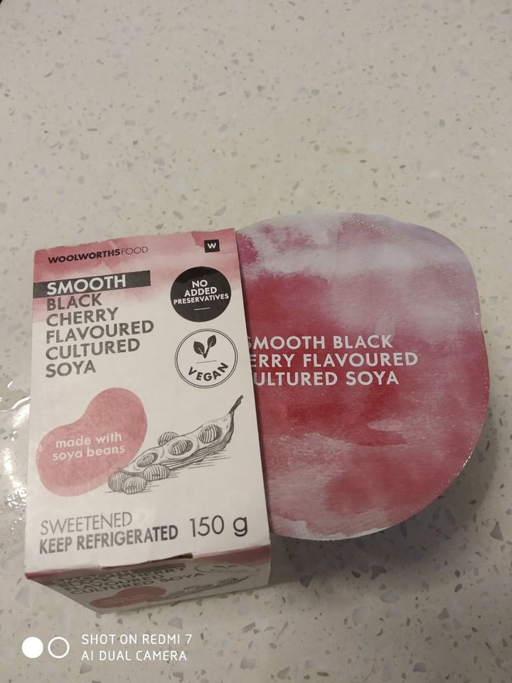 review photo of Woolworths Food Smooth Black Cherry Flavoured Cultured Soya shared by @sillydillysu on 01 Aug 2020 - review