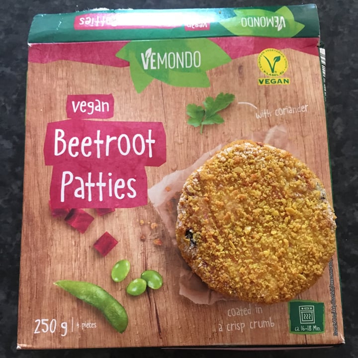 photo of Vemondo 2 vegan beetroot burgers shared by @gillhibbitt on  30 Mar 2022 - review