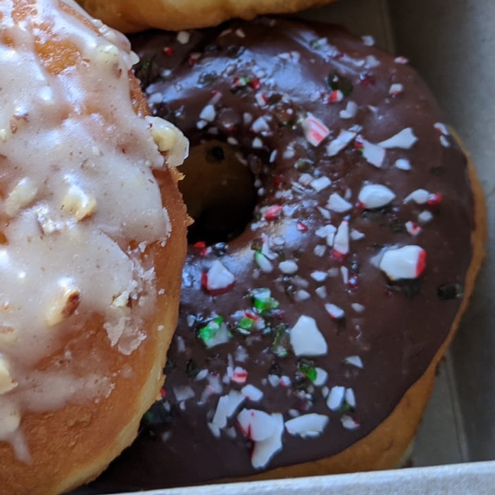 photo of Empire Donuts View Street Vegan chocolate candy cane sprinkled donut shared by @ecoveg on  22 Dec 2020 - review
