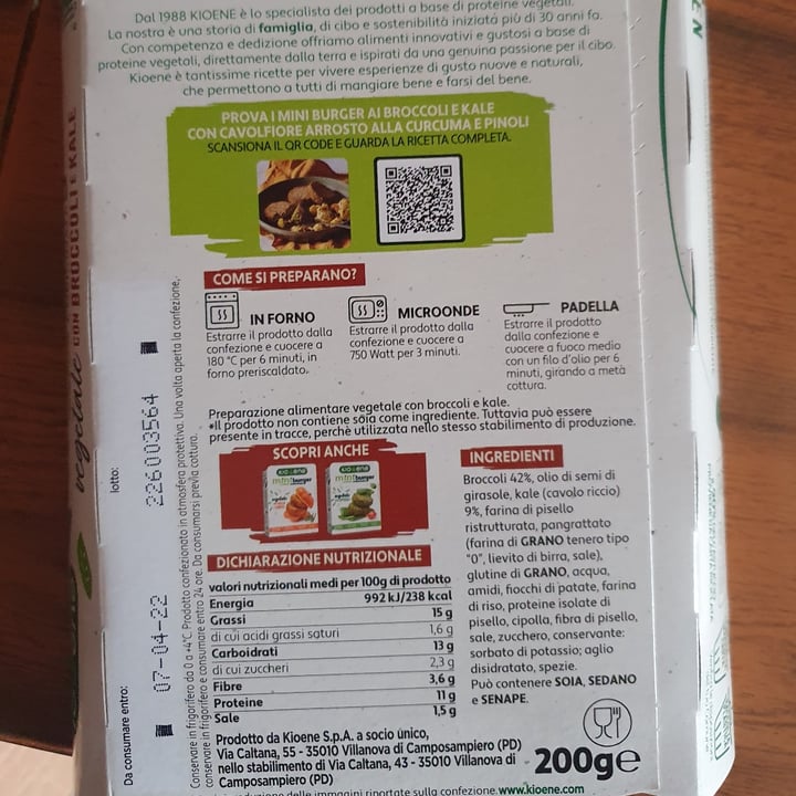 photo of Kioene Mini Burger Broccoli & Kale shared by @elisasav on  17 Mar 2022 - review