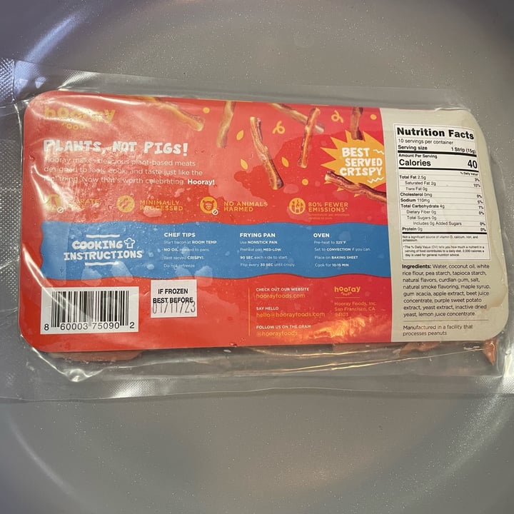 photo of Hooray Foods Plant-based Bacon shared by @vivalaviolet on  28 Nov 2022 - review