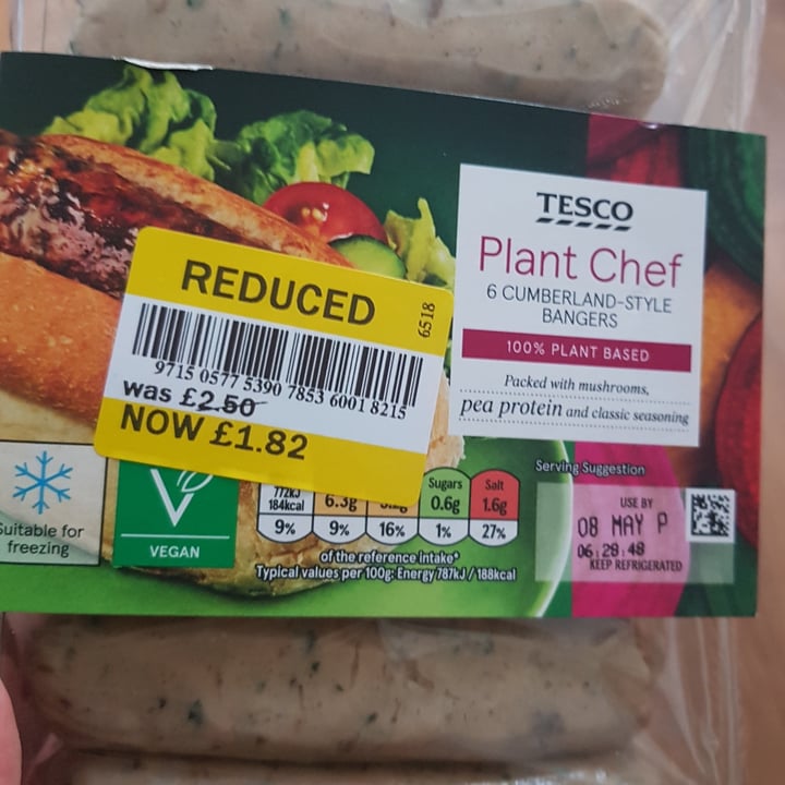 review photo of Tesco Plant Chef 6 Cumberland-Style Bangers shared by @immy on 09 May 2021 - review