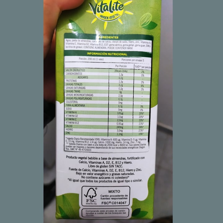 photo of Vitalite Vitalite Bebida de Almendras shared by @agustina99 on  27 May 2022 - review