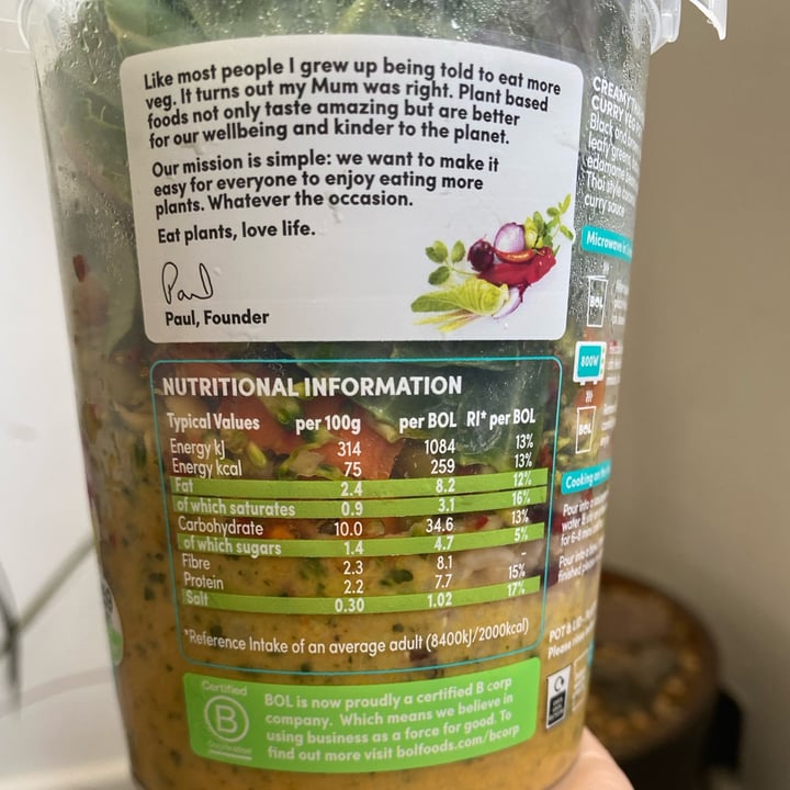 review photo of BOL Creamy Thai green curry veg pot shared by @mistora on 12 May 2022 - review