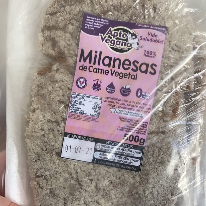 review photo of Apto Vegano Consciente Milanesa de Carne Vegetal shared by @maguibizai on 10 Jul 2021 - review
