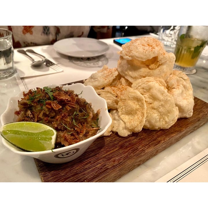 photo of Violet Oon Satay Bar & Grill Eggplant Goreng Dip with Emping Cracker shared by @erialc on  25 Apr 2021 - review