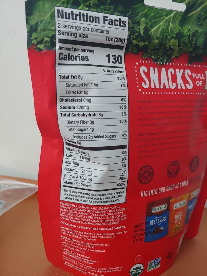 photo of Rhythm Superfoods Mango Habanero Kale Chips shared by @vecanter on  24 Mar 2020 - review