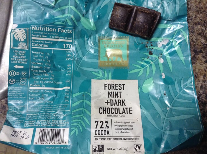 photo of Endangered Species Chocolate Forest Mint + Dark Chocolate shared by @alex on  17 Jan 2019 - review